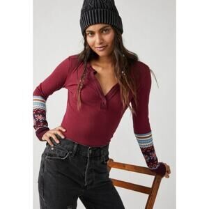 We The Free People Combo Mikah Layering Cuff Knit Top in Wine NWT Size XS